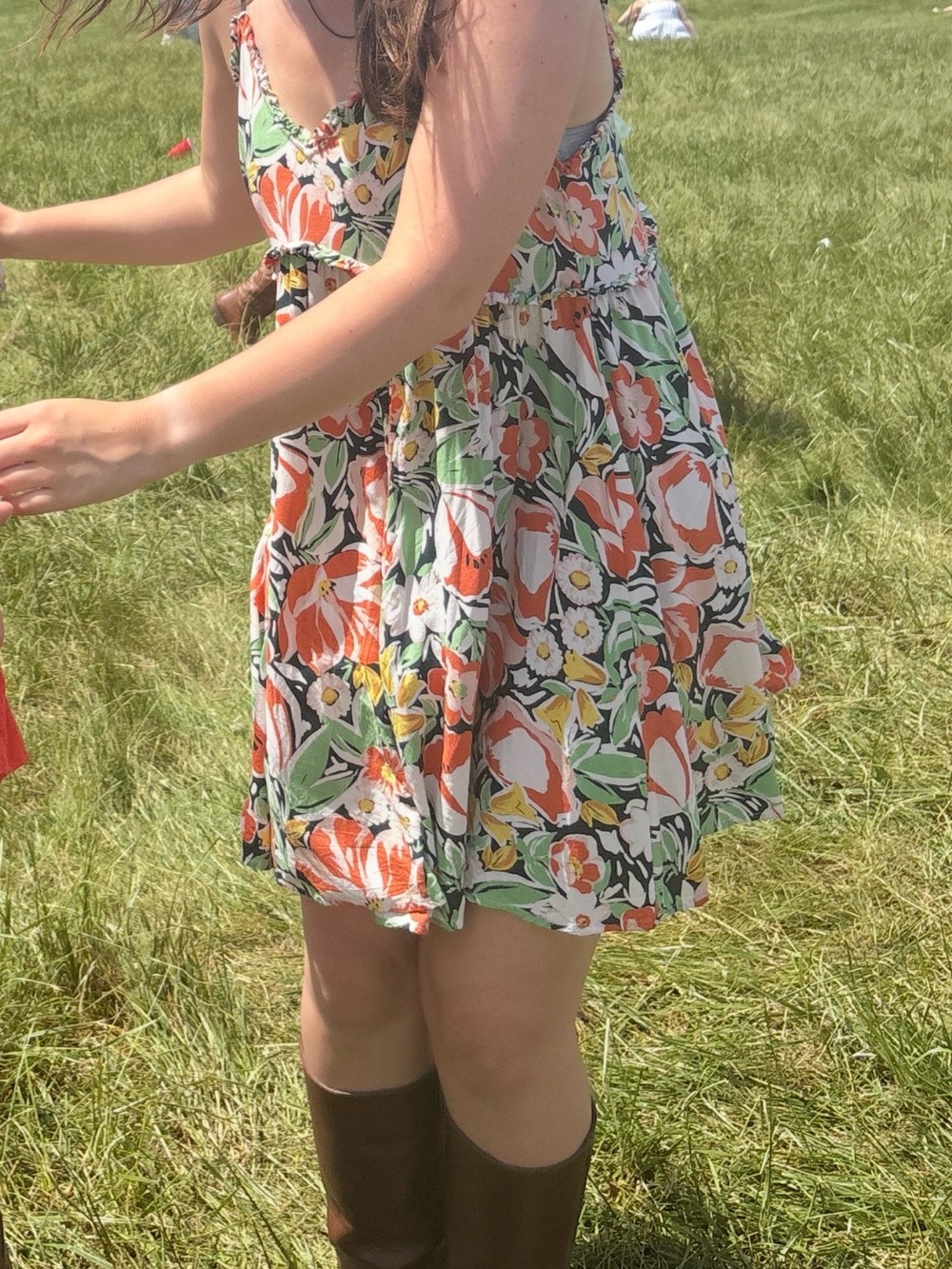 Patrons of Peace Floral Dress in Cream, Green, Yellow, Orange, Navy
